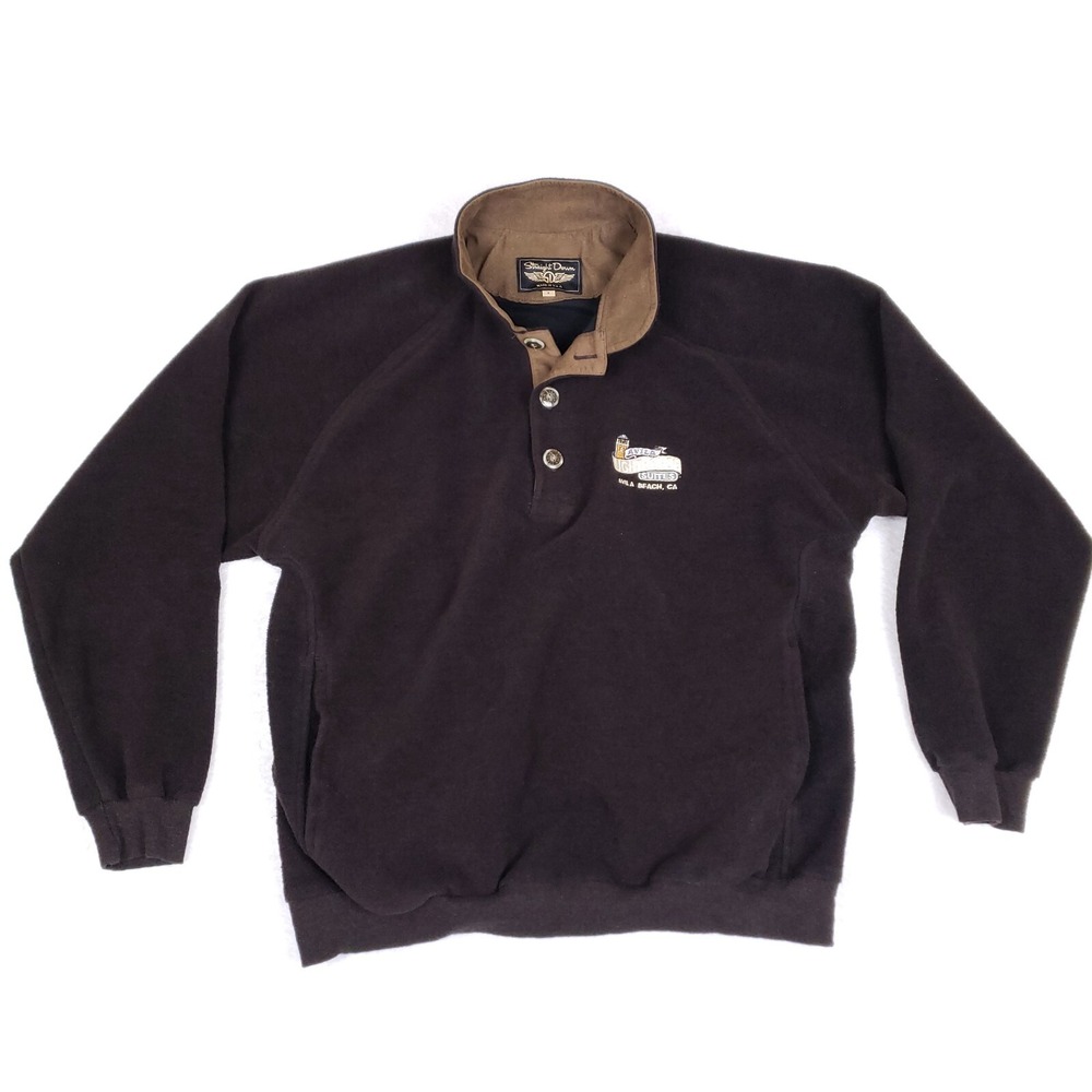 Straight Down Pullover S Brown Snap Collar USA Made Retro Normcore Fleece VTG